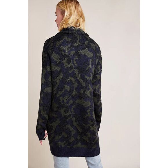Anthropologie Jensen Cardigan size L Green Blue Open Front Camo Open Front - Picture 2 of 12